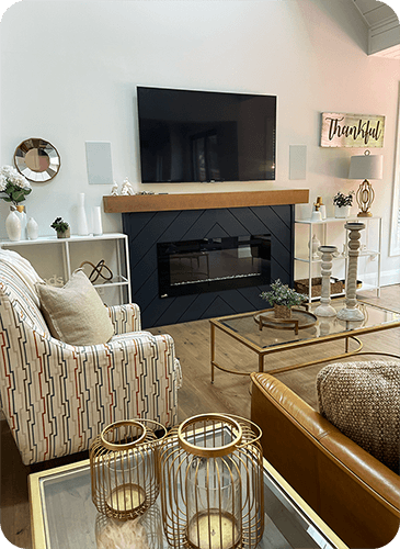 Beautiful new living room with fireplace.