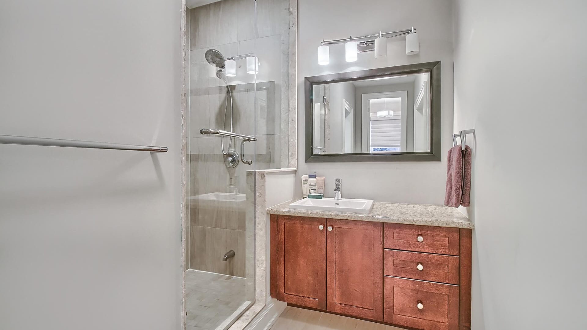 Luxury bathroom renovation in Aurora, Ontario.